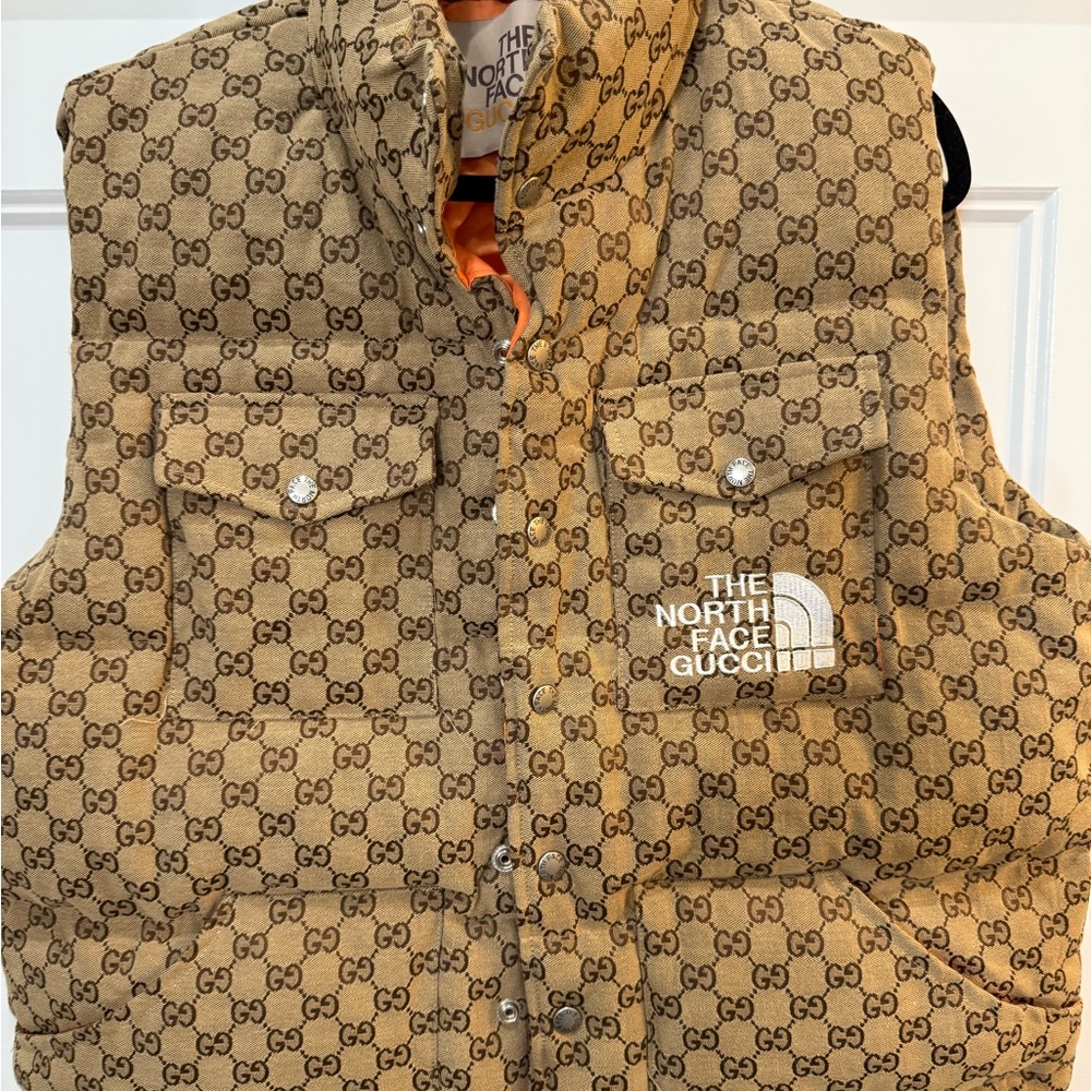 The North Face x Gucci Brown Monogram Puffer Vest New, never been worn
